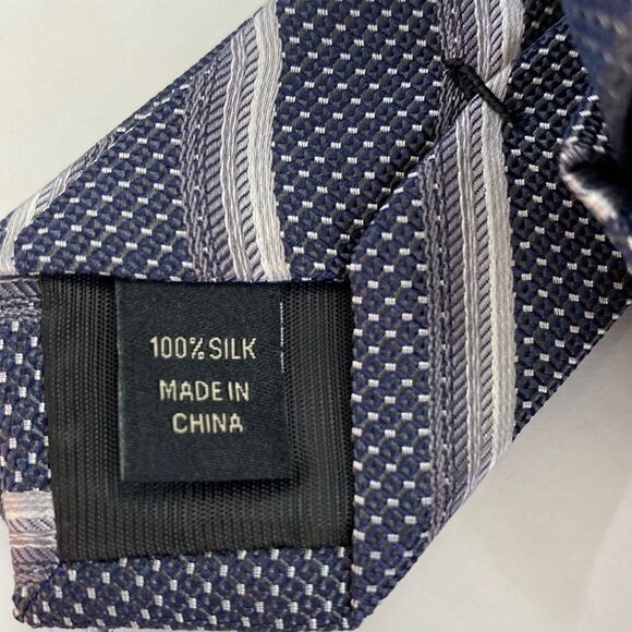 ProntoUomo Mens wearhouse gray silver navy paisley stripe X long 100% silk - Picture 6 of 6